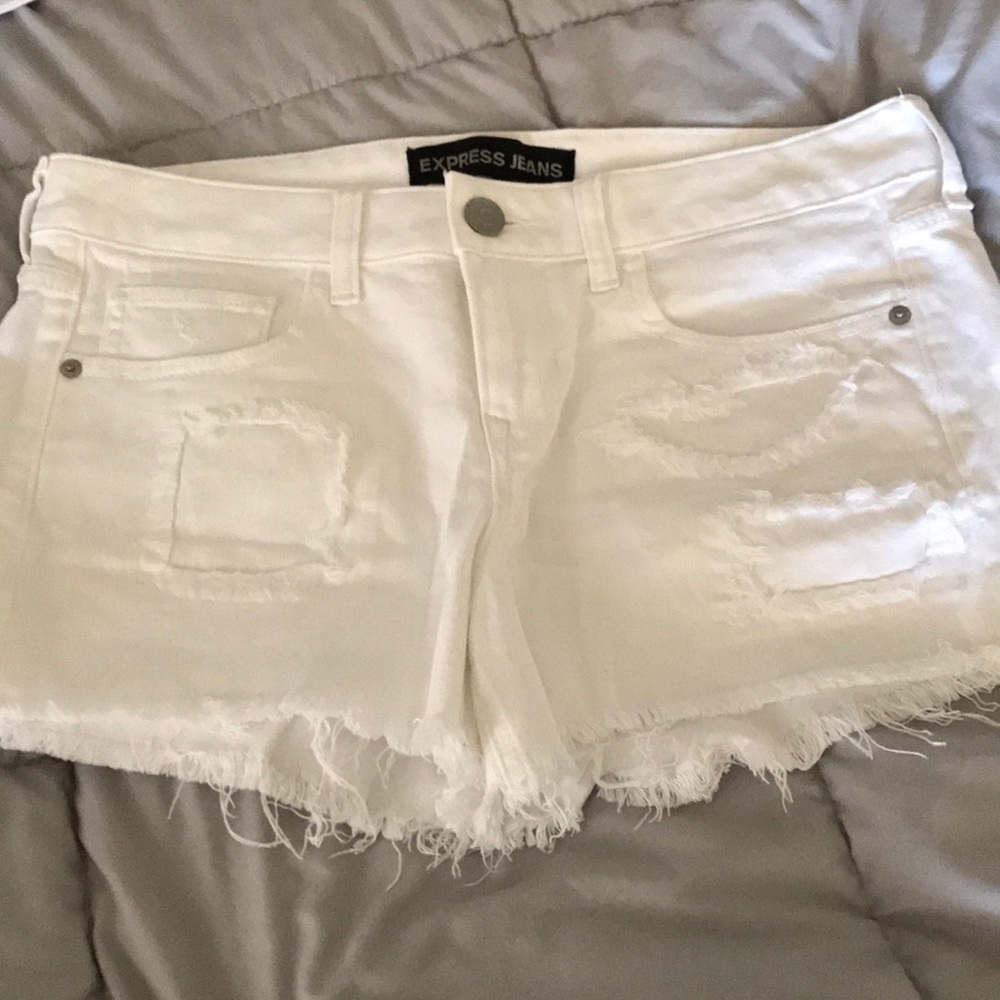 Express Distressed White Denim Shorts